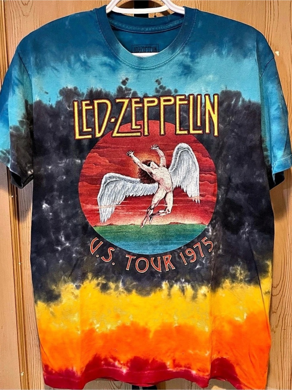 Led Zeppelin U.S. Tour 1975 Tie-Dye Graphic Tee in Blue & Orange Size Medium